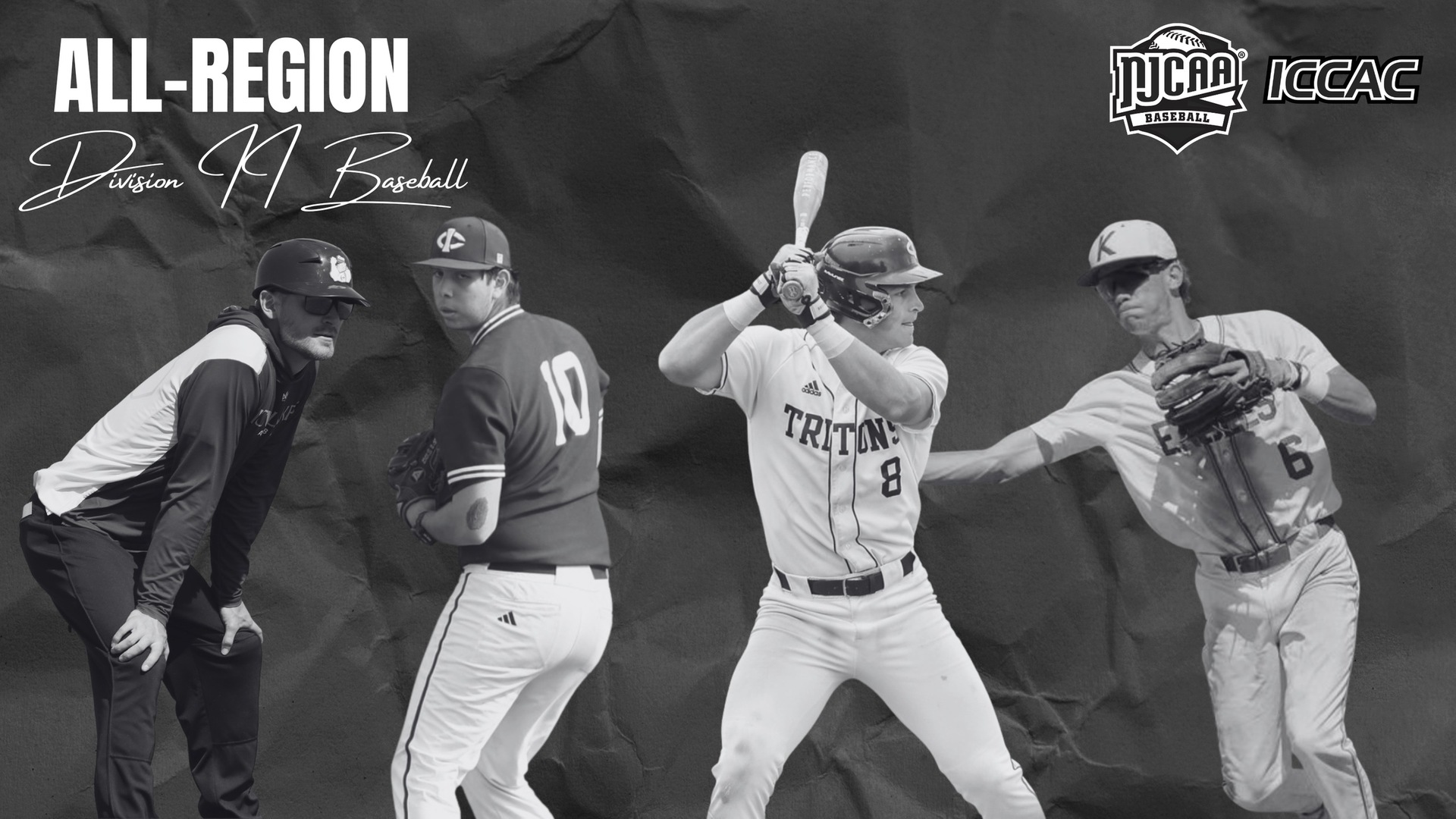 Graphic honoring ICCAC All-Region award winners. Shows one coach and three players. 